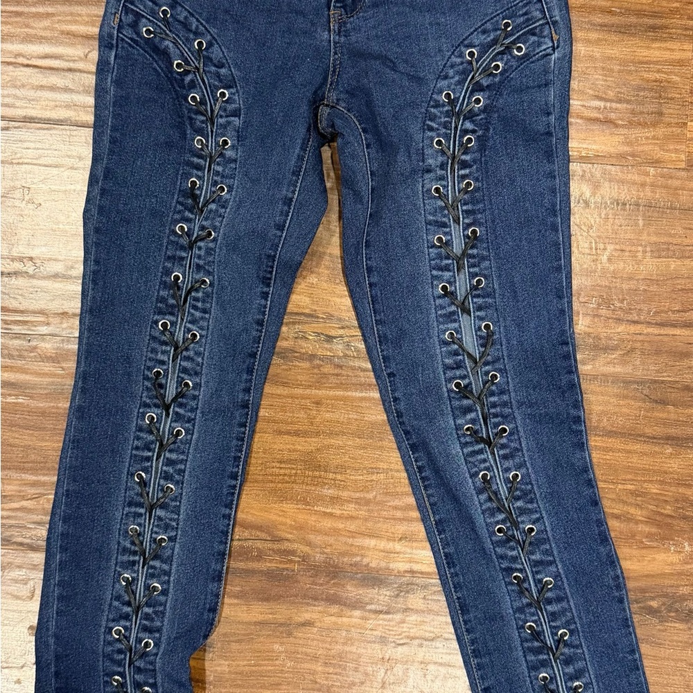 VENUS Dark Blue Skinny Jeans with Eyelet Design